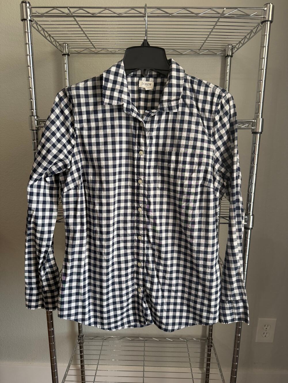J.Crew Women’s Navy Gingham Check Button-Down Shirt Size M